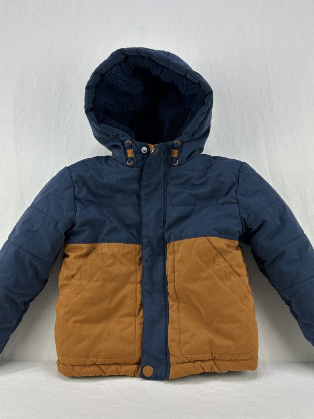 Telluride Clothing Company Toddler Winter Coat Size 2-3T Navy Brown Hooded